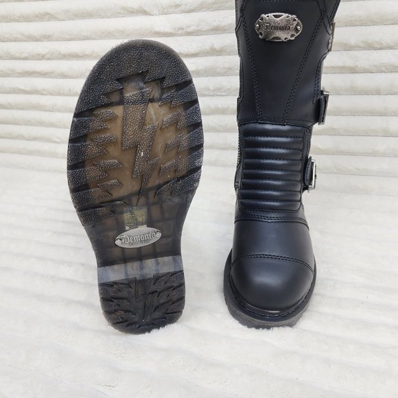 Combat Biker Boots Black Matte Lightning Bolt Tread Bolt 405 Goth Punk - Picture 2 of 9